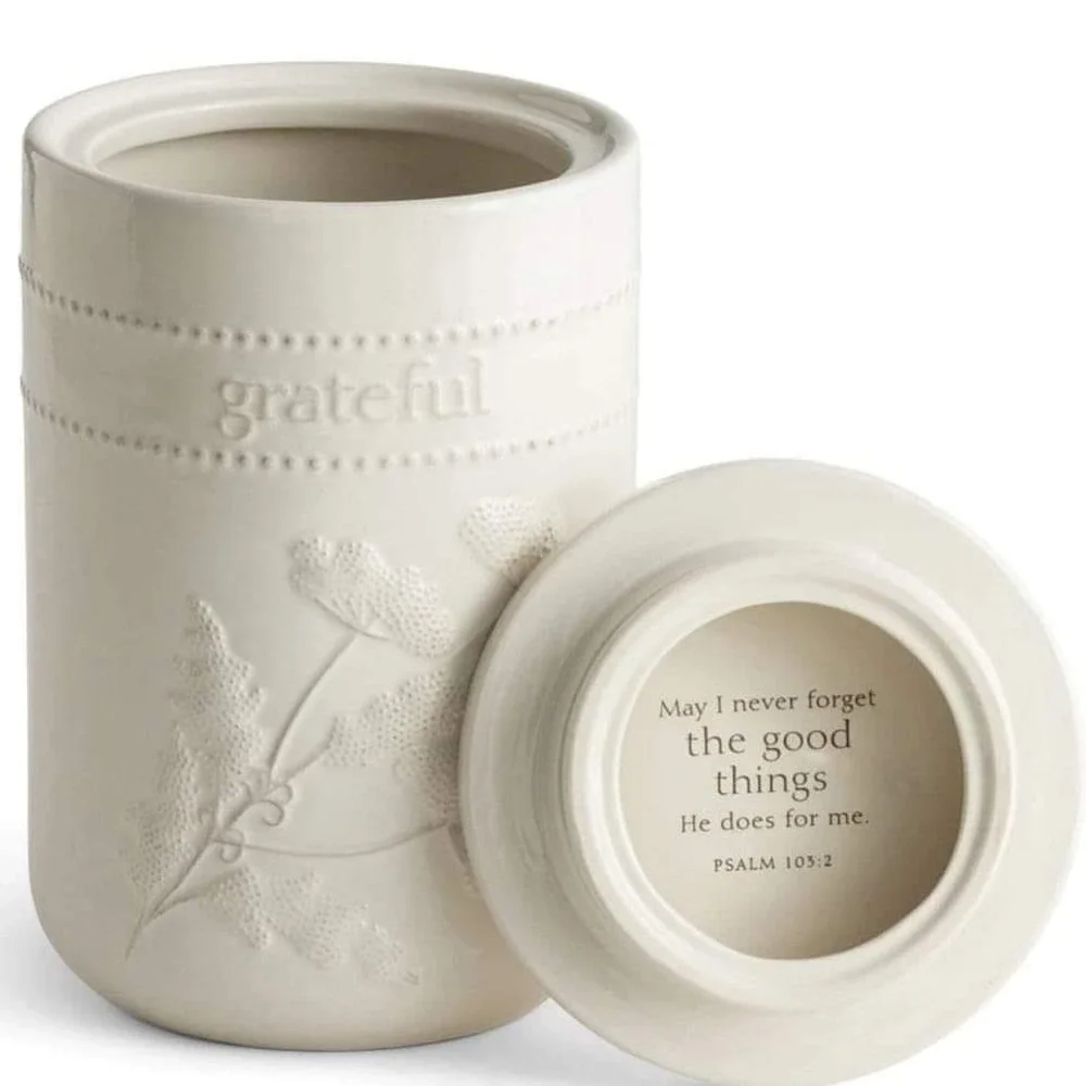 Mary & Martha Grace and Gratitude Collection Large Grateful Ceramic Canister